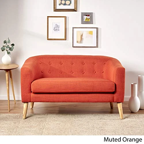 Christopher Knight Home Bridie Mid-Century Modern Loveseat, Muted Orange Fabric 4 Christopher Knight Home Bridie Mid-Century Modern Loveseat, Muted Orange Fabric - Image 2