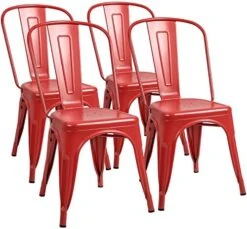 Furmax Metal Dining Chair Indoor-Outdoor Use Stackable Classic Trattoria Chair Chic Dining Bistro Cafe Side Metal Chairs Set Of 4 (Red) -Amazon Store 51oGNpNr0FL. AC