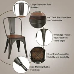 COSTWAY 18 Inch Dining Chair Set Of 4, Industrial Vintage Stackable Metal Chairs, Counter Bar Chairs With High Backrest, Wood Seat, For Home, Kitchen And Cafe Bar Use 11 COSTWAY 18 Inch Dining Chair Set Of 4, Industrial Vintage Stackable Metal Chairs, Counter Bar Chairs With High Backrest, Wood Seat, For Home, Kitchen And Cafe Bar Use -Amazon Store 51oM6Z2hcoL