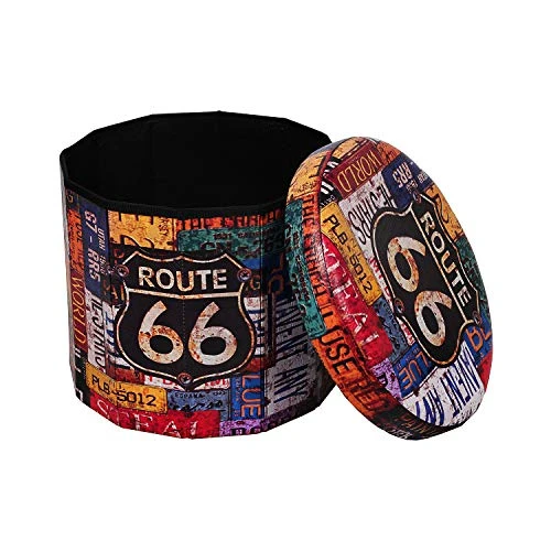 B FSOBEIIALEO Folding Storage Ottoman Round, Faux Leather Foot Rest Seat, Storage Organizer Toy Chest 15" (Route 66 Barrel) 3 B FSOBEIIALEO Folding Storage Ottoman Round, Faux Leather Foot Rest Seat, Storage Organizer Toy Chest 15" (Route 66 Barrel)