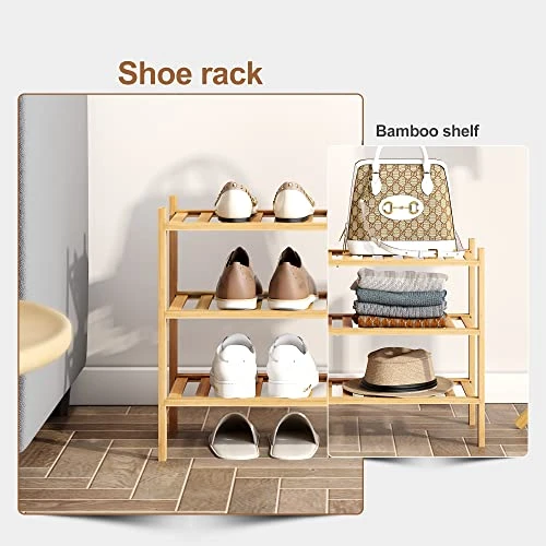 FILWH Bamboo Shoe Rack Stackable Shoe Shelf Storage Organizer For Unit Entryway Hallway And Closet Sturdy Freestanding Shoe Shelf Natural (3 Tier) 5 FILWH Bamboo Shoe Rack Stackable Shoe Shelf Storage Organizer For Unit Entryway Hallway And Closet Sturdy Freestanding Shoe Shelf Natural (3 Tier) - Image 3