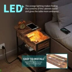 Novson End Table With Charging Station Side Table With USB Ports And Outlets Narrow Nightstand For Small Spaces, Bedside Table With Storage Shelf For Living Room, Bedroom,Rustic Brown -Amazon Store 51oOaidmSaL