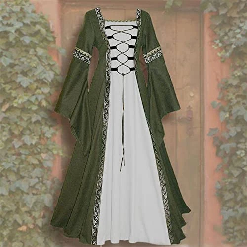 JEGULV Womens Irish Faire Renaissance Dress Pirate Costume 18th Medieval Dress Chemise Peasant Dress Halloween Gown Dresses 4 JEGULV Womens Irish Faire Renaissance Dress Pirate Costume 18th Medieval Dress Chemise Peasant Dress Halloween Gown Dresses - Image 2