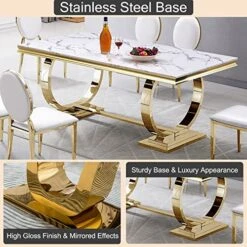 Goderfuu Marble Dining Table - 78 Inch Luxury Modern Dining Room Table With Gold Stainless Steel Base, Rectangle Dining Table Set For 6 To 8, Gold And White Dining Room Table For Kitchen, Dining Room -Amazon Store 51oWErXXFQL