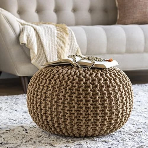 Artistic Weavers McIntosh Cotton Knitted Round Pouf 14"H X 20"W X 20"D,Saffron 11 Artistic Weavers McIntosh Cotton Knitted Round Pouf 14"H X 20"W X 20"D,Saffron - Image 9