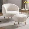 DUOMAY Modern Accent Chair With Ottoman, Sherpa Upholstered Barrel Chair With Footrest, Comfy Lounge Chair Single Sofa Armchair Club Chair For Living Room Bedroom Office, White -Amazon Store 51ofk5ml1HL
