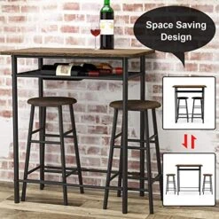 Weehom 3 Pieces Bar Table Set, Modern Pub Table And Chairs Dining Set, Kitchen Counter Height Dining Table Set With 2 Bar Stools, Built In Storage Layer, Easy Assemble, Brown -Amazon Store 51ofnT1p5JL