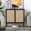 XIAO WEI Sideboard With Handmade Natural Rattan Doors, Rattan Cabinet Console Table Storage Cabinet Buffet Cabinet, For Kitchen, Living Room, Hallway, Entryway, Black -Amazon Store 51og6UfAHVL