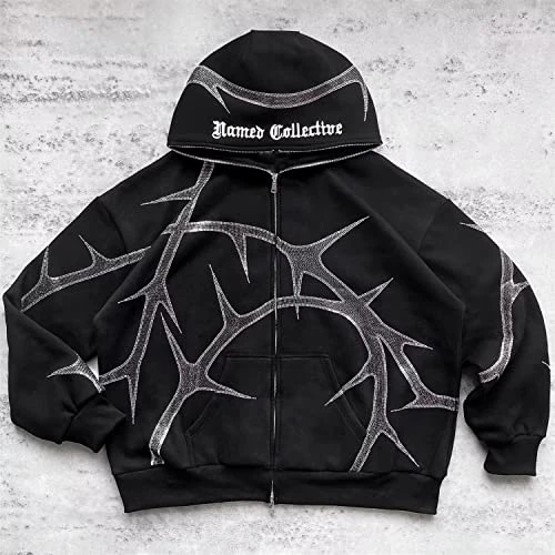 PZLDEYTAY Womens Y2K Zip Up Hoodies Men Jackets Loose Fit Y2k Graphic Print Sweatshirt Gothic Oversized Jackets With Pockets 4 PZLDEYTAY Womens Y2K Zip Up Hoodies Men Jackets Loose Fit Y2k Graphic Print Sweatshirt Gothic Oversized Jackets With Pockets - Image 2