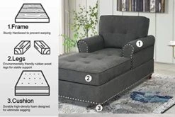 Payeel Chaise Lounge Indoor Living Room Sleeper Chair 59" Tufted Leisure Upholstered Modern Couch Bed With Backrest Armrests Comfy Single Sofa Bed For Home Office (Dark Gray)