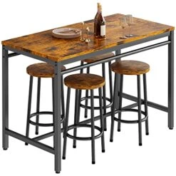 AWQM Bar Table Set, Dining Table Set For 4, High Top Kitchen Table And Chairs For 4, Rectangle Bar Table With 4 Round Stools For Breakfast Nook, Kitchen, Dining Room, Restaurant - Rustic Brown