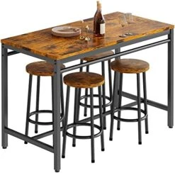 AWQM Bar Table Set, Dining Table Set For 4, High Top Kitchen Table And Chairs For 4, Rectangle Bar Table With 4 Round Stools For Breakfast Nook, Kitchen, Dining Room, Restaurant - Rustic Brown -Amazon Store 51oiNSkOPEL. AC