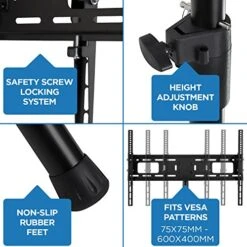 Mount-It! TV Tripod Floor Stand | Portable Tilting TV Stand For 32-70 Inch Flat Screen Displays, Quick Assemble, Height Adjustable, Pole Supports 77 Lbs, Up To VESA 600x400 11 Mount-It! TV Tripod Floor Stand | Portable Tilting TV Stand For 32-70 Inch Flat Screen Displays, Quick Assemble, Height Adjustable, Pole Supports 77 Lbs, Up To VESA 600x400 -Amazon Store 51oj4kZrieL