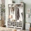 Aracari Hall Tree With Bench And Shoe Storage, 3-in-1 Entryway Bench With Coat Rack And 7 Metal Hooks For Living Room, Hallway, White -Amazon Store 51okLmWihgL