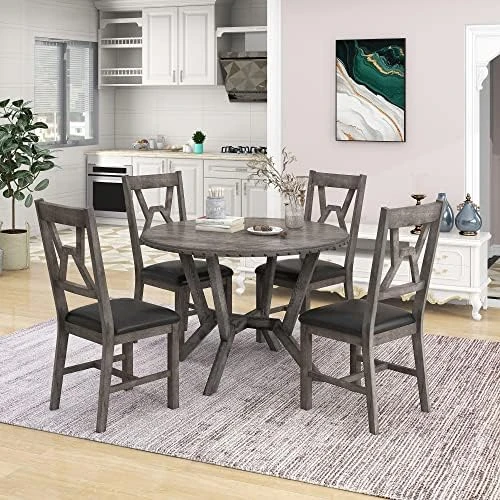 5 Piece Dining Table Set, Wooden Kitchen Dining Table Set With Square Table And 4 Upholstered Chairs For Kitchen, Dining Room, Family And Apartment (Light Gray+4 Person) 12 5 Piece Dining Table Set, Wooden Kitchen Dining Table Set With Square Table And 4 Upholstered Chairs For Kitchen, Dining Room, Family And Apartment (Light Gray+4 Person) - Image 10