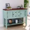 P PURLOVE Console Table Buffet Table With Storage Drawers Cabinets And Bottom Shelf (Antique Blue) -Amazon Store 51owZceNrmL