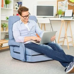 Safstar Indoor Chaise Lounge Sofa, Folding Lazy Sofa Floor Chair W/ 5-Position Adjustable Backrest Lumbar Pillow, Lounger Bed With Armrests, Without Massage Function (Blue) -Amazon Store 51oxpWeJzwL