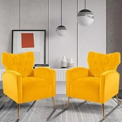 Sucrever Green Accent Chairs Set Of 2 With Armrests/Pillow, Upholstered Wingback Chair, Comfy Tufted Easy Stylish Velvet Accent Chair Set Of 2 For Bedroom Living Room Club And Fireplace -Amazon Store 51p0pQjPBgL. AC