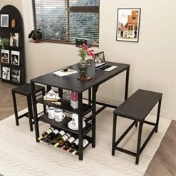 Rxicdeo Dining Table Set For 4, Kitchen Table Set With 1 Bench And 2 Chairs, Dining Room Table With Wine Rack And Storage Shelf, Breakfast Table Space-Saving Dinette For Kitchen, Dining Room (Black) -Amazon Store 51p3VI4m01L. AC