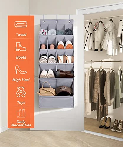 FENTEC Over-the-Door-Shoe-Organizers, Hanging Shoe Organizers With Large Pocket Shoe Holder Hanging Shoe Rack For Closet Shoe Organizer For Wall, Over Door Organizer With 15 Pockets Gery, 1 Pack 4 FENTEC Over-the-Door-Shoe-Organizers, Hanging Shoe Organizers With Large Pocket Shoe Holder Hanging Shoe Rack For Closet Shoe Organizer For Wall, Over Door Organizer With 15 Pockets Gery, 1 Pack - Image 2