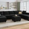 HONBAY Modular Sectional Sofa Set Oversized U Shaped Couch With Storage Ottoman Convertible Sleeper Sectional Sofa Velvet Modular Couch With Wide Chaise, Black -Amazon Store 51p6JUJIHlL