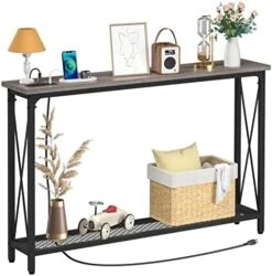 Yoobure Console Tables Entryway 47.3" Sofa Tables Narrow Long Entry Table With USB Ports Behind Couch Entrance Hallway Table With Stable Metal Support Living Room, Rustic Brown -Amazon Store 51p7ysqfDFL. AC