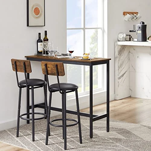 CALABASH Bar Table And Chairs Set For 2, 3 Pieces Pub Dining Table Set Counter Height Breakfast Table And 2 Bar Stools PU Upholstery Seat With Backrest For Kitchen, Apartment, Small Space (3, 43Inch) 4 CALABASH Bar Table And Chairs Set For 2, 3 Pieces Pub Dining Table Set Counter Height Breakfast Table And 2 Bar Stools PU Upholstery Seat With Backrest For Kitchen, Apartment, Small Space (3, 43Inch) - Image 2