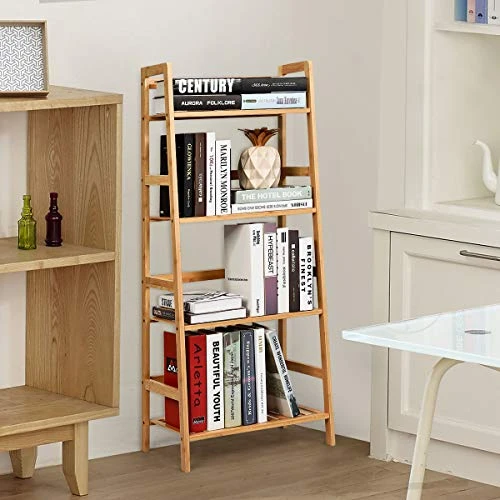 GRAFFY 4-Tier Ladder Shelf Plant Stand, Bamboo Ladder-Shaped Bookcase Storage Shelves, Multifunctional Display Rack, Plant Stand Flower Pots Holder For Living Room/Bathroom/Bedroom (Natural) 4 GRAFFY 4-Tier Ladder Shelf Plant Stand, Bamboo Ladder-Shaped Bookcase Storage Shelves, Multifunctional Display Rack, Plant Stand Flower Pots Holder For Living Room/Bathroom/Bedroom (Natural) - Image 2