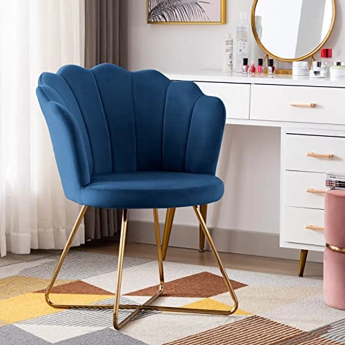 Duhome Velvet Accent Chair Living Room Chair,Corner Chair Reception Chair For Bedroom Living Room, Shell Shaped Living Room Chair With Golden Metal Legs, DarkBlue 5 Duhome Velvet Accent Chair Living Room Chair,Corner Chair Reception Chair For Bedroom Living Room, Shell Shaped Living Room Chair With Golden Metal Legs, DarkBlue - Image 3