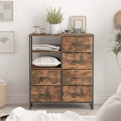 6 Drawer Dresser For Bedroom Dresser With Shelves Chest Of Drawers Clothes Organizer Fabric Drawer Dressers For Bedroom Living Room,Rustic Brown -Amazon Store 51pFopYhpRL