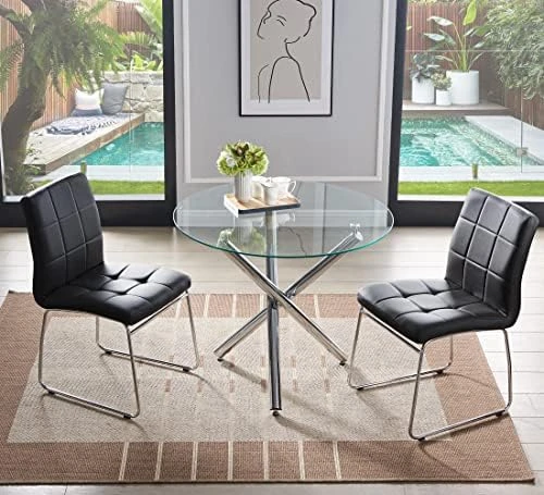 Bacyion Round Glass Dining Table Set For 2 - PU Leather Modern Dining Room Table Set For Small Spaces 3 Pieces Kitchen Tempered Glass Table And Chairs For Home Kitchen Living Room (Black) 16 Bacyion Round Glass Dining Table Set For 2 - PU Leather Modern Dining Room Table Set For Small Spaces 3 Pieces Kitchen Tempered Glass Table And Chairs For Home Kitchen Living Room (Black) - Image 14
