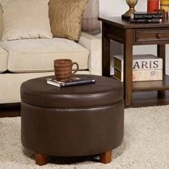 HomePop Round Leatherette Storage Ottoman With Lid, Chocolate Brown Large -Amazon Store 51pNqdCzZYL