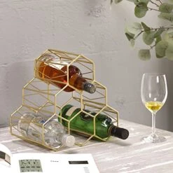Jemeni Gold Wine Rack, Countertop Tabletop Honeycomb Wine Holder 6 Bottles