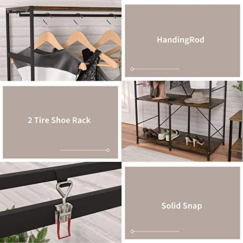 Mecor Folding Coat Rack Shoe Bench, Industrial Hall Tree Entryway With 2-Tier Storage Shelf And Handing Rod For Living Room Apartment Bedroom Hallway, Easy To Assemble, 3-in-1 Design (Rustic Brown) 5 Mecor Folding Coat Rack Shoe Bench, Industrial Hall Tree Entryway With 2-Tier Storage Shelf And Handing Rod For Living Room Apartment Bedroom Hallway, Easy To Assemble, 3-in-1 Design (Rustic Brown) - Image 3