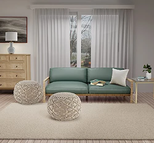 Pouf Ottoman - Hand Knitted Macrame Ottoman Pouf, Large Pouf Ottoman Foot Rest For Couch, 100% Cotton Cord, Poufs For Living Room, Floor Pouf Ottoman - 20 Diameter X 14 Height - Pure Natural 3 Pouf Ottoman - Hand Knitted Macrame Ottoman Pouf, Large Pouf Ottoman Foot Rest For Couch, 100% Cotton Cord, Poufs For Living Room, Floor Pouf Ottoman - 20 Diameter X 14 Height - Pure Natural