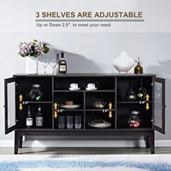 GNIXUU Sideboard Buffet Storage Cabinet, Modern Storage Cabinet With 2 Glass Doors And Adjustable Shelves For Kitchen, Living Room, Entryway 60 Inch.(Dark Brown) -Amazon Store 51pZ514OsGL