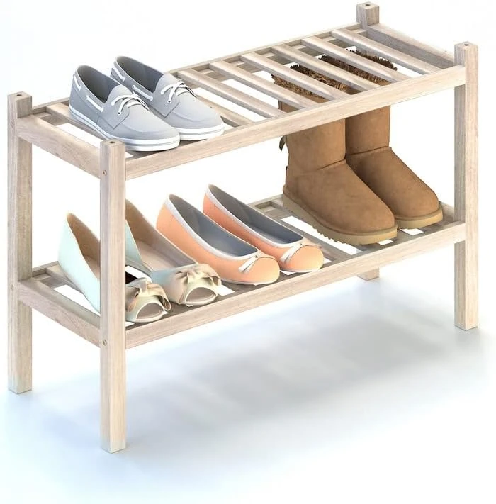 INTERBUILD Acacia Solid Wood Shoe Storage Organizer 2-Tier Stackable Shoe Rack, Dusk Gray 10 INTERBUILD Acacia Solid Wood Shoe Storage Organizer 2-Tier Stackable Shoe Rack, Dusk Gray - Image 8
