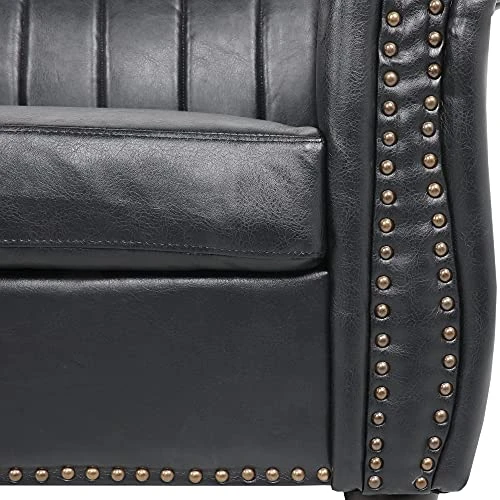 Chesterfield Sofa For Living Room, 3 Seater Sofa Couch Faux Leather Fabric Home Seating Couch Sofa For Home Furniture (Black) 6 Chesterfield Sofa For Living Room, 3 Seater Sofa Couch Faux Leather Fabric Home Seating Couch Sofa For Home Furniture (Black) - Image 4