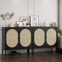 IKIFLY Accent Storage Cabinet With Handmade Natural Rattan Doors, Rattan Sideboard Buffet Cabinet, Kitchen Cupboard Server Console Table For Dining Room, Living Room, Bedroom, Hallway - Black -Amazon Store 51piHh7Dr8L. AC