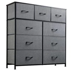 WLIVE 9 Drawer Dresser And 10 Drawer Tall Chest Organizer Set, Fabric Storage Tower For Bedroom, Nursery, Entryway, Closets, Charcoal Gray -Amazon Store 51pkfDhgJLL