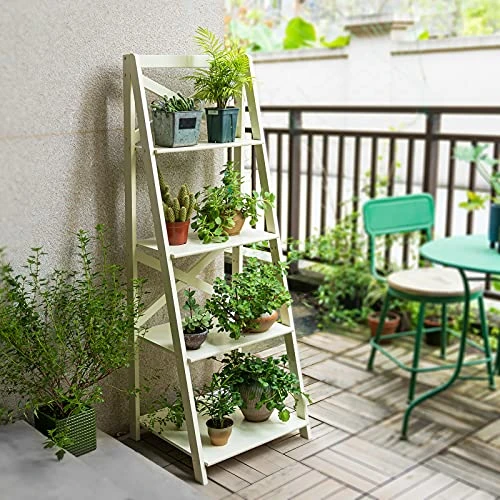 ZENODDLY Ladder Shelf White Ladder Bookshelf, 56.3in Tall Standing Ladder Shelves For Living Room Bathroom Furniture Bedroom Display Shelf, Wooden Leaning Bookshelf Ladder Bookcase Plant Shelf Indoor 6 ZENODDLY Ladder Shelf White Ladder Bookshelf, 56.3in Tall Standing Ladder Shelves For Living Room Bathroom Furniture Bedroom Display Shelf, Wooden Leaning Bookshelf Ladder Bookcase Plant Shelf Indoor - Image 4
