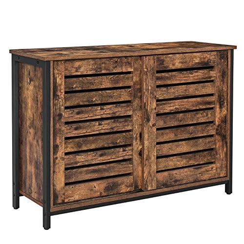VASAGLE Lowell Sideboard, Kitchen Cabinet With Shutter Sliding Doors, Floor Storage Cupboard, Living Room, Hallway, 13.8" D X 39.4" W X 27.6" H, Rustic Brown 3 VASAGLE Lowell Sideboard, Kitchen Cabinet With Shutter Sliding Doors, Floor Storage Cupboard, Living Room, Hallway, 13.8" D X 39.4" W X 27.6" H, Rustic Brown