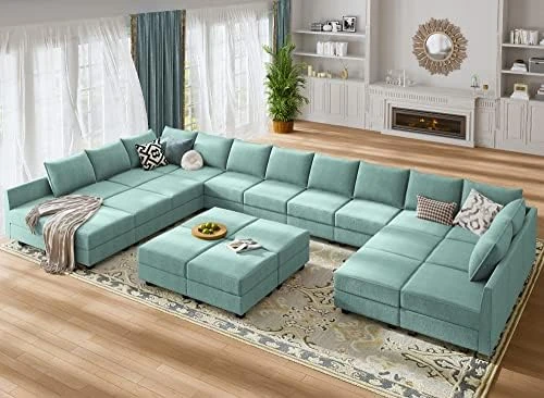 HONBAY Oversized Modular Sofa Couch With Ottoman U Shape Couch With Chaise Sleeper Sofa With Storage Seats, Bluish Grey 11 HONBAY Oversized Modular Sofa Couch With Ottoman U Shape Couch With Chaise Sleeper Sofa With Storage Seats, Bluish Grey - Image 9
