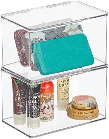 MDesign Stackable Plastic Closet Storage Container Bin Box With Hinge Lid For Organizing Shoes, Booties, Pumps, Sandals, Wedges, Flats, Heels - Lumiere Collection - 2 Pack - Clear 14 MDesign Stackable Plastic Closet Storage Container Bin Box With Hinge Lid For Organizing Shoes, Booties, Pumps, Sandals, Wedges, Flats, Heels - Lumiere Collection - 2 Pack - Clear - Image 12