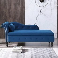 LUCKHAO Chaise Lounge Indoor,Velvet Lounge Chair For Bedroom With Storage & Pillow,Modern Upholstered Rolled Arm Chase Lounge For Sleeping With Nailhead Trim For Living Room Bedroom Office(Grey) -Amazon Store 51q3aiPgovL. AC