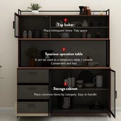 AIEGLE Large Kitchen Hutch Storage Cabinet, Pantry Cabinets With Hutch, Metal Frame Cupboard With Mesh Door, Drawer & Microwave Shelf, Freestanding Kitchen Storage, Rustic (59" W X 15.7" D X 68.5" H) -Amazon Store 51q4836eVSL