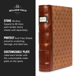 Bellagio-Italia Tuscany CD/DVD Storage Binder Set - Leather - 144-Disc Capacity - Storage Organizer For DVDs, CDs, Blu Rays, & Video Games - Acid-Free Binder Organizer Sheets - 3 Pack - Cognac -Amazon Store 51qGGZBHH9L