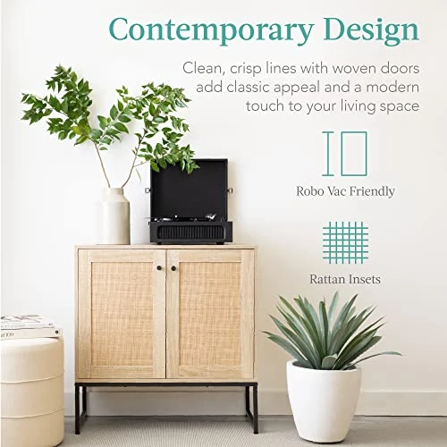 Best Choice Products 2-Door Rattan Storage Cabinet, Accent Furniture, Multifunctional Cupboard For Living Room, Hallway, Kitchen, Sideboard, Buffet Table W/Non-Scratch Foot Pads 4 Best Choice Products 2-Door Rattan Storage Cabinet, Accent Furniture, Multifunctional Cupboard For Living Room, Hallway, Kitchen, Sideboard, Buffet Table W/Non-Scratch Foot Pads - Image 2