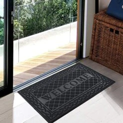 Mibao Welcome Front Door Mat, Outdoor Mats For Patio Waterproof Quick Dry, Doormat Indoor Outdoor Entrance, Heavy Duty Easy Clean Non Slip Rubber Mats, 24X36 Inches, Black -Amazon Store 51qLcRpcCRL