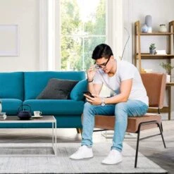 Recaceik Mid-Century Modern Leather Accent Chair, Upholstered PU Leather Chair, Lounge Living Room Chair With Metal Frame, Comfy Reading Armless Chair Home Furniture, Coffee -Amazon Store 51qP9fmARWL